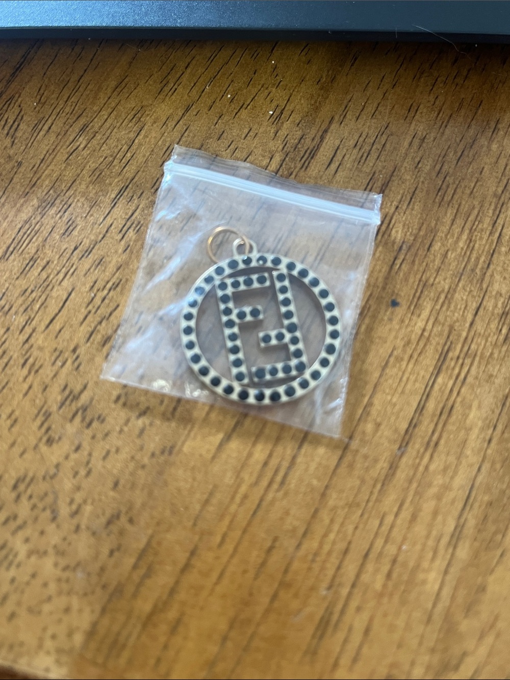 Gold and Black Monogram Circle Phone Charm - F Initial